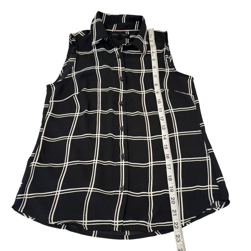 Banana Republic Women's Black Stripe Collared Button Up Sleeveless Shirt XXSP - Picture 6 of 7